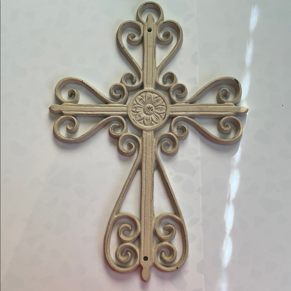 Elegant Cream Wall Cross Decor wrought iron vintage wall decor